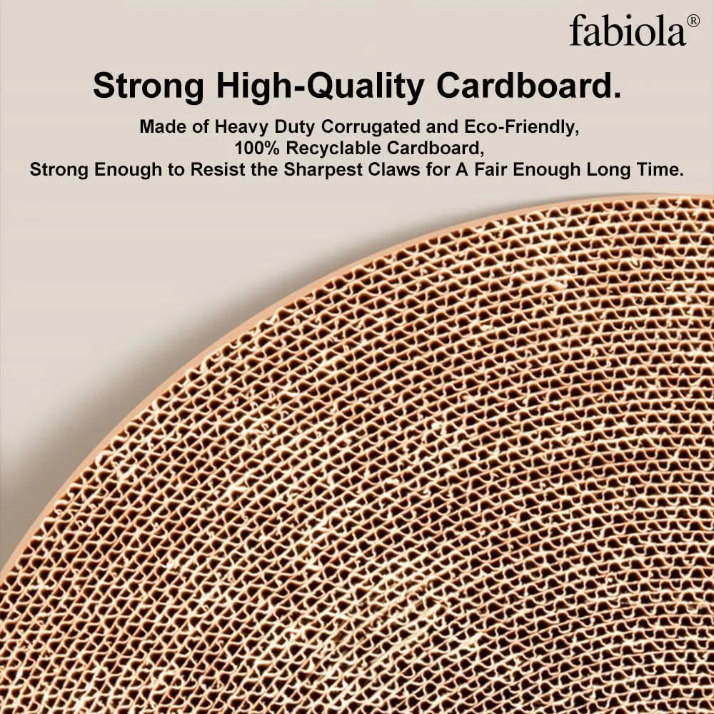 Large circular cat scratching board with ball toys and replaceable cardboard core