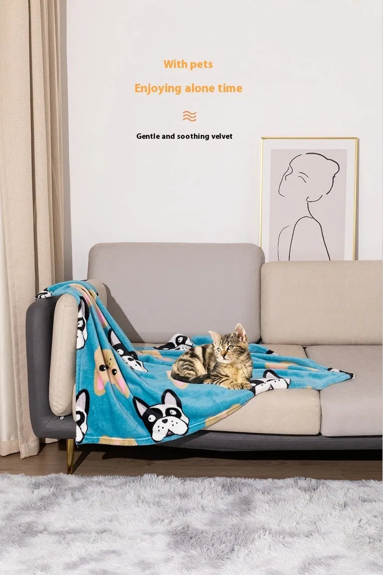 Blue Dog cartoon pattern double-sided flannel pet blanket shown in 100x120cm size