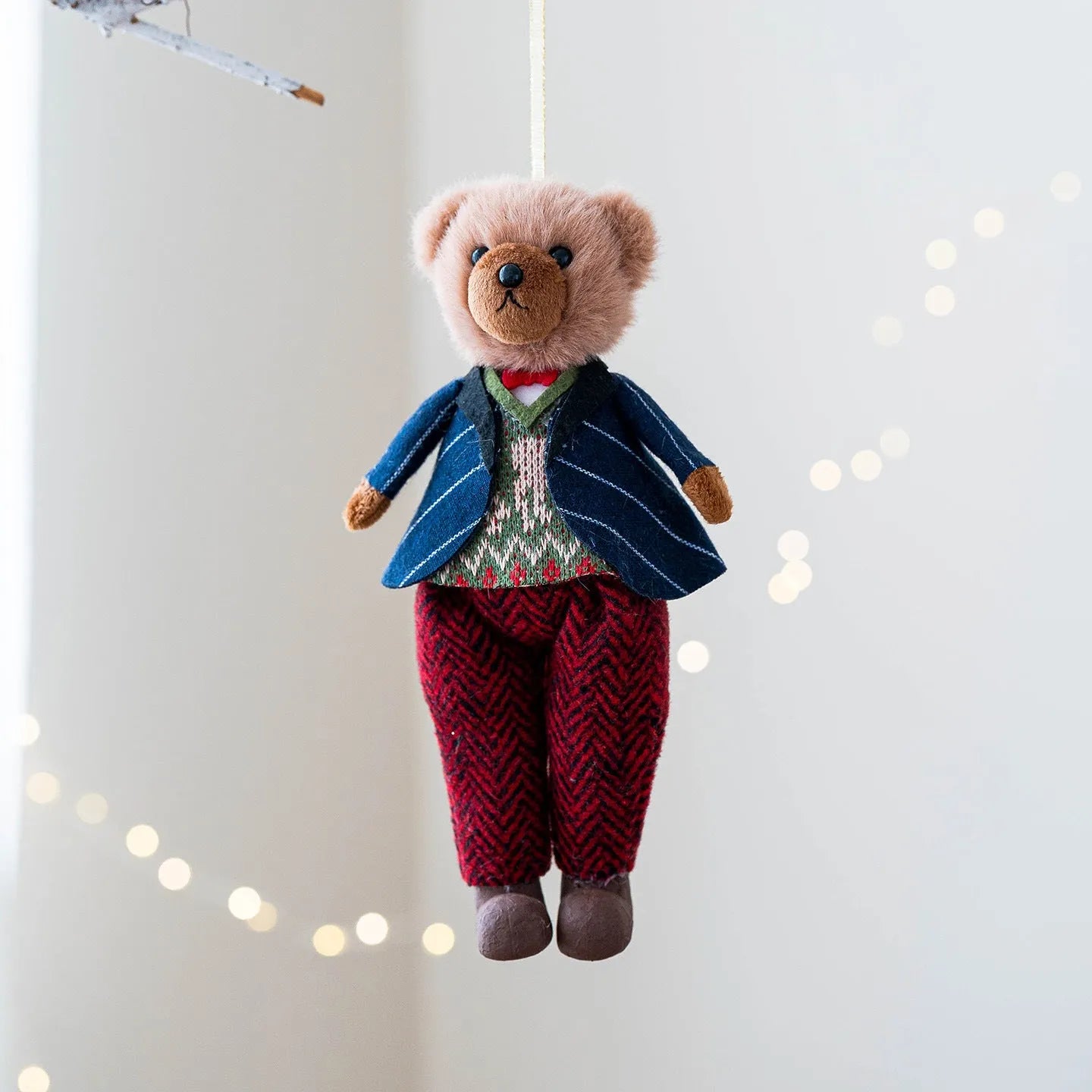 Couple plush bear dolls in plaid suits - gentleman bear and princess bear
