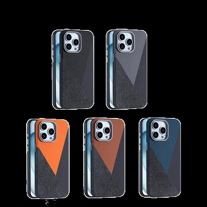 iPhone 15 Pro magnetic phone case with three-combination pigment leather finish in sapphire blue