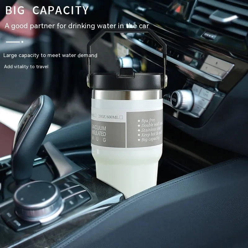 30oz stainless steel insulated travel tumbler with handle and cover in assorted colours.