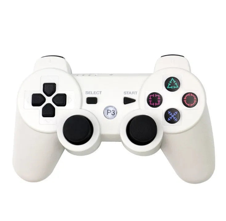 Wireless game controller for PS3 and PC in black, blue, red, and white colours with USB interface