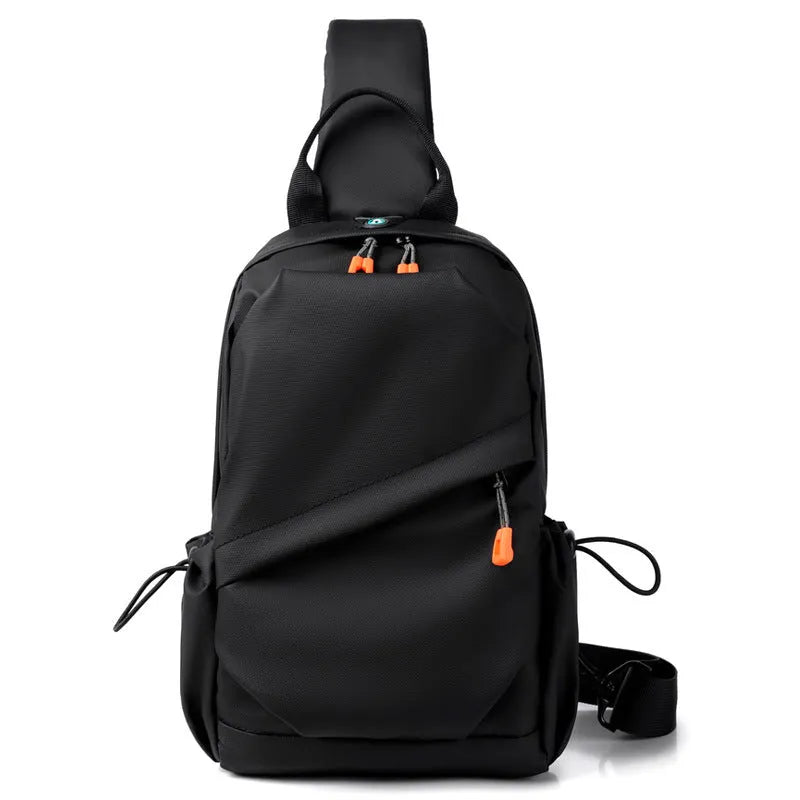 Mens casual single shoulder crossbody bag in polyester material, shown in black and grey colour options