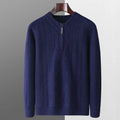 Men's pure wool half zip sweater with diamond lattice pattern in camel colour
