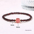 Natural garnet and strawberry quartz square bracelet with carved pixiu charms in purple and sand colours