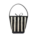 Black and white stripes woven fabric women's shoulder bag with bucket shape