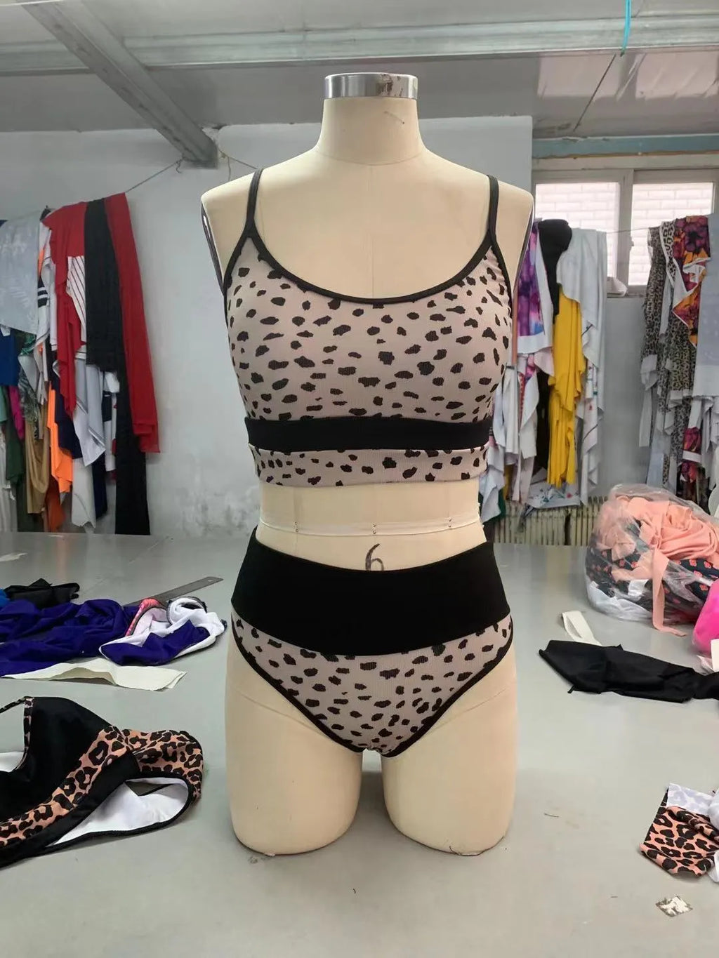 Women's high waist leopard print bikini swimsuit with adjustable tie sides