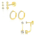 Set of three pairs titanium steel ring-shaped earrings with zircon inlay, steel colour finish