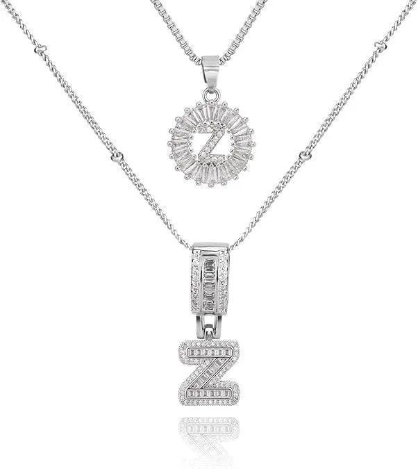 18K gold plated copper alphabet pendant necklace letter A with melon seeds chain on white background