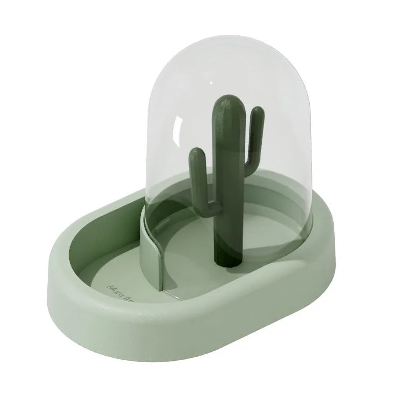 Creative cactus design hamster automatic feeder with transparent food compartment in mint green colour