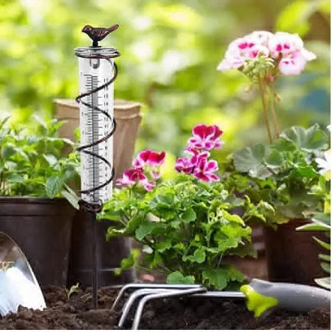 Cast iron bird design glass hyetometer rain gauge for garden rainfall measurement