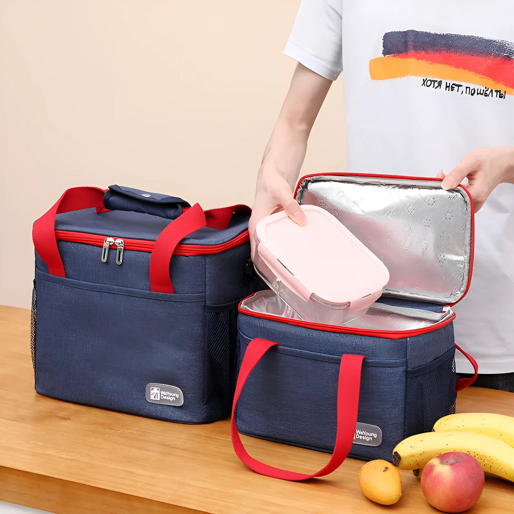 Oxford cloth picnic shoulder bag with crossbody strap in grey, black, or navy blue