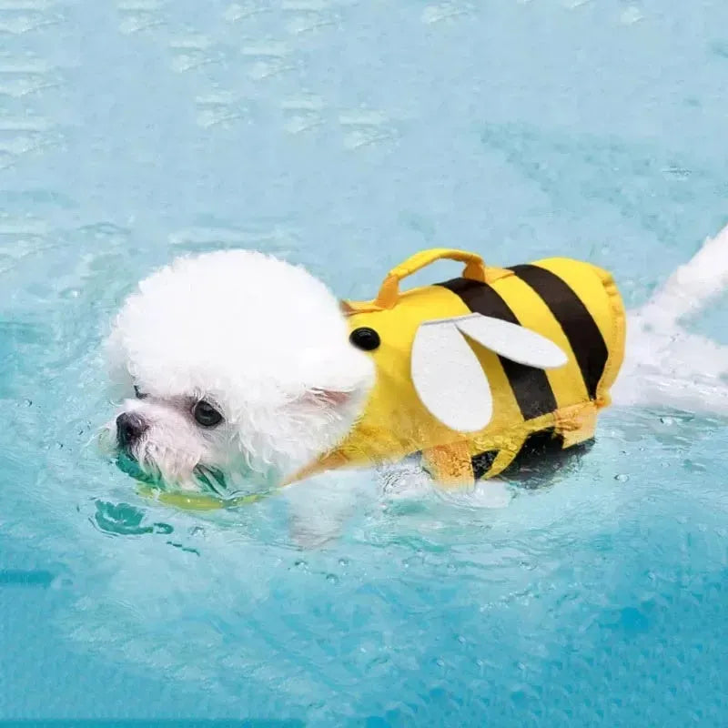 Reflective dog life vest in bright yellow with adjustable chest strap for swimming safety