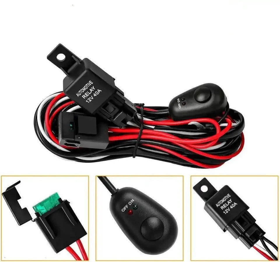 One-to-two LED work light wiring harness with 2m black silicone cable and two reverse connectors