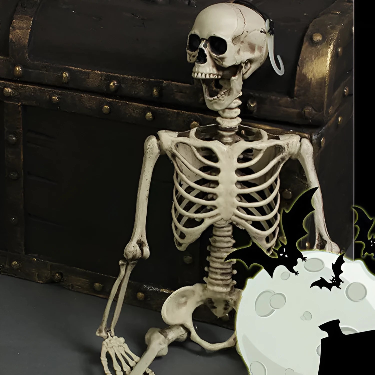 Full-size 170cm tall plastic skeleton prop for Halloween and event decoration
