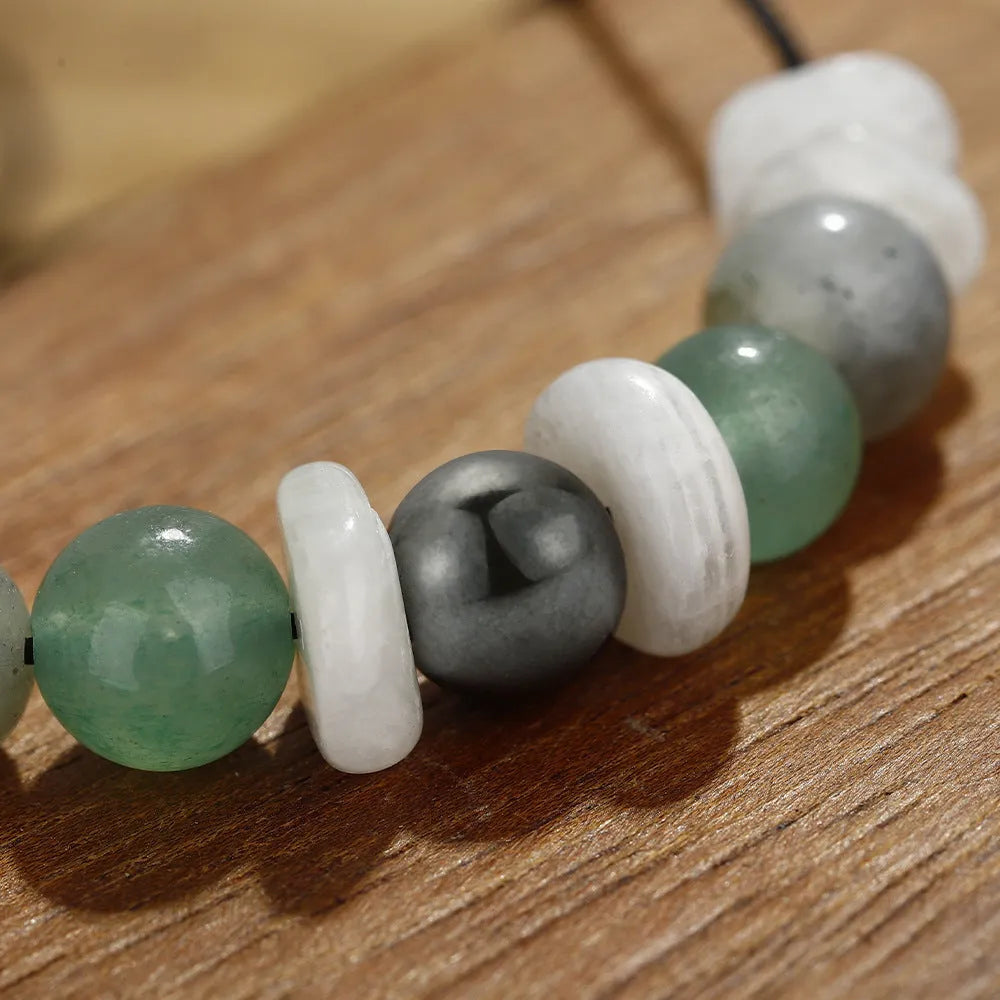 Handcrafted geometric stone bracelet with wax line beaded texture in colour 3906