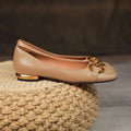 Women's metal flat Mary Jane pumps with square toe bracket in black, beige and apricot colour options