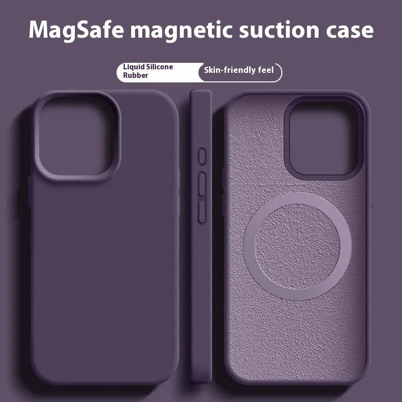 Magsafe liquid silicone phone case for Apple iPhone in solid colour with magnetic ring visible