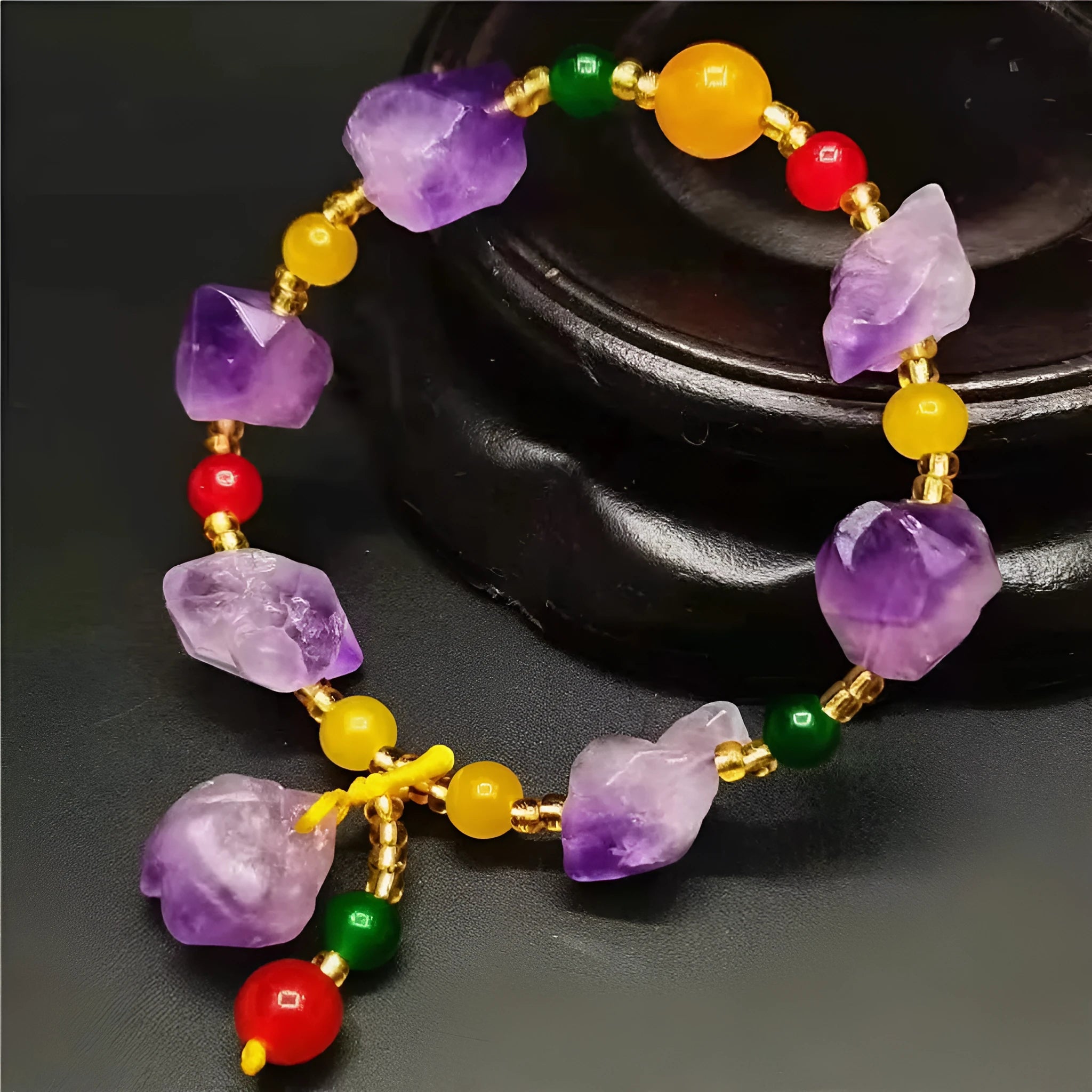 Natural shaped amethyst bead bracelet with traditional fu character charm for women