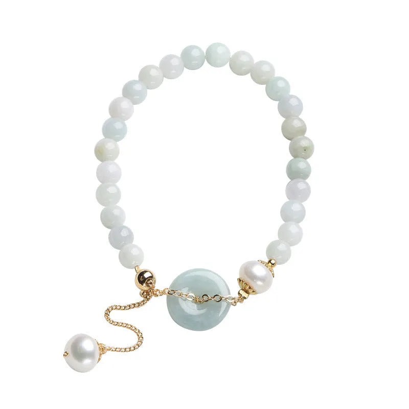 Women's jade pearl bracelet with geometric design and peace buckle closure in Chinese national style
