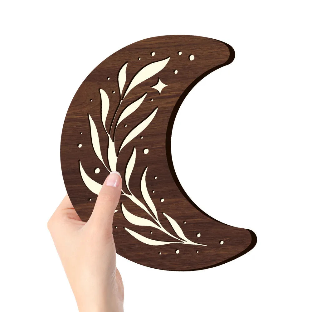Three-dimensional wooden leaf crescent pendant lamp in MZ212 colour with luminous night light