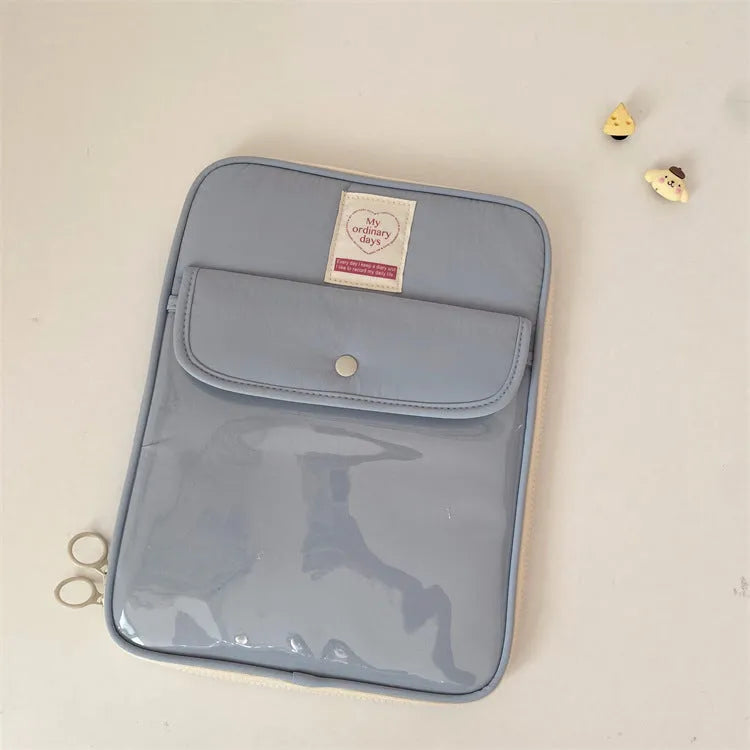 Nylon snap pocket tablet PC bag showing front compartment and colour options