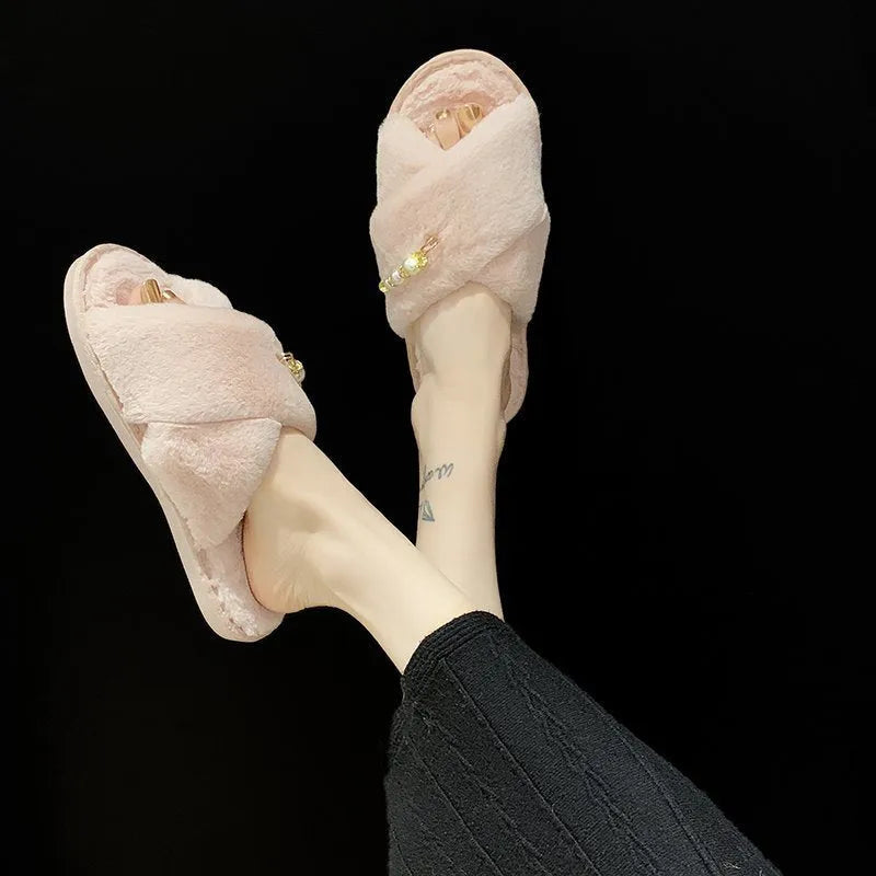 New cross cotton slippers with flocked upper and rubber sole, available in multiple colours for home use