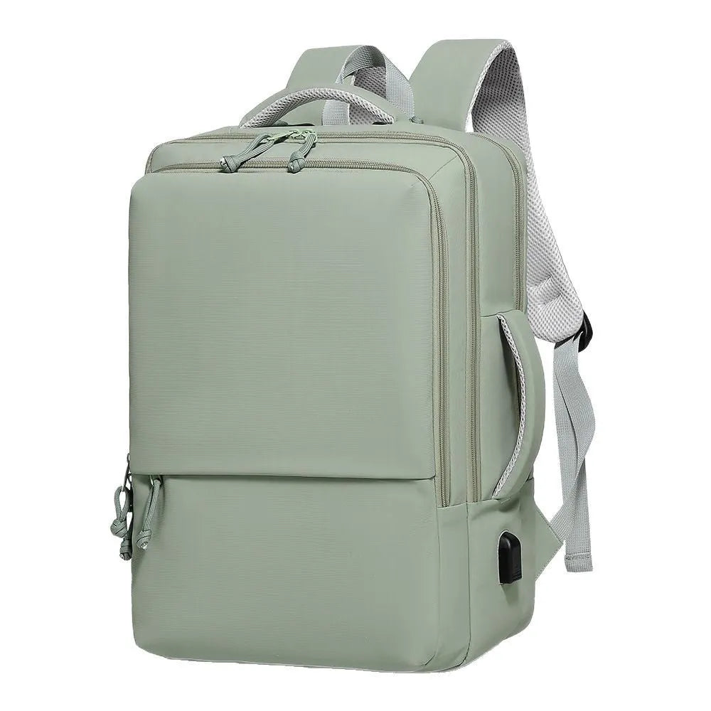 Green waterproof Oxford cloth backpack with 35 litre capacity and air pillow straps