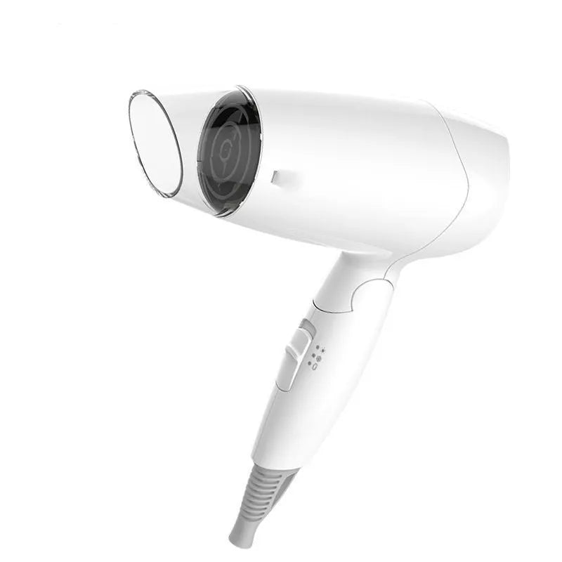 Moon White compact 1400W portable hair dryer with 150cm cord and air outlet on neutral background