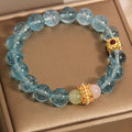 Blue cube sugar crystal Chinese style bracelet on flexible diamond ring for women