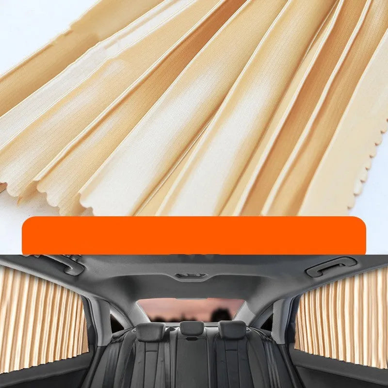 Auto retractable car sun curtain in thick opaque cloth material with roller shutter mechanism