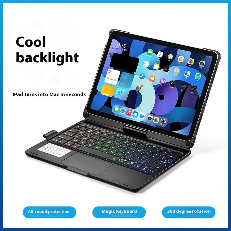 Miaocontrol 360-degree rotating Bluetooth keyboard for iPad Air and Pro tablets in black, rose gold, silver colours