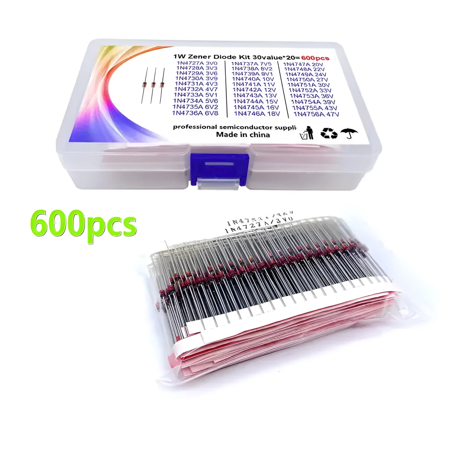 1W Zener diode electronic component in glass package with 50V reverse breakdown voltage specification