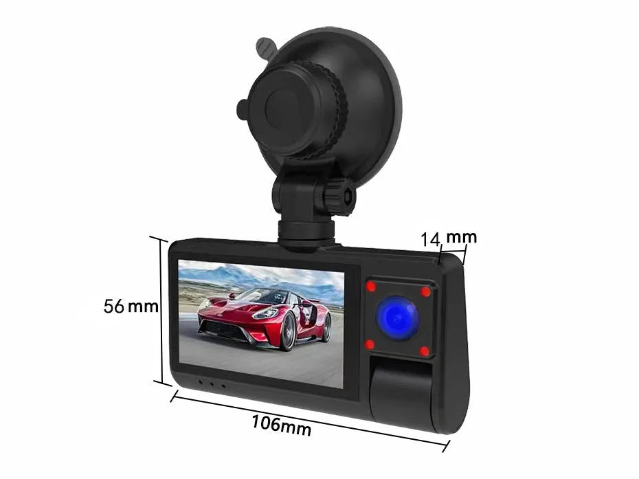 Black G50 driving recorder dash cam with 3 inch touch screen for windshield mounting