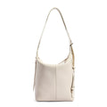 Women's soft cowhide leather bucket bag in elephant grey, black, or milky white