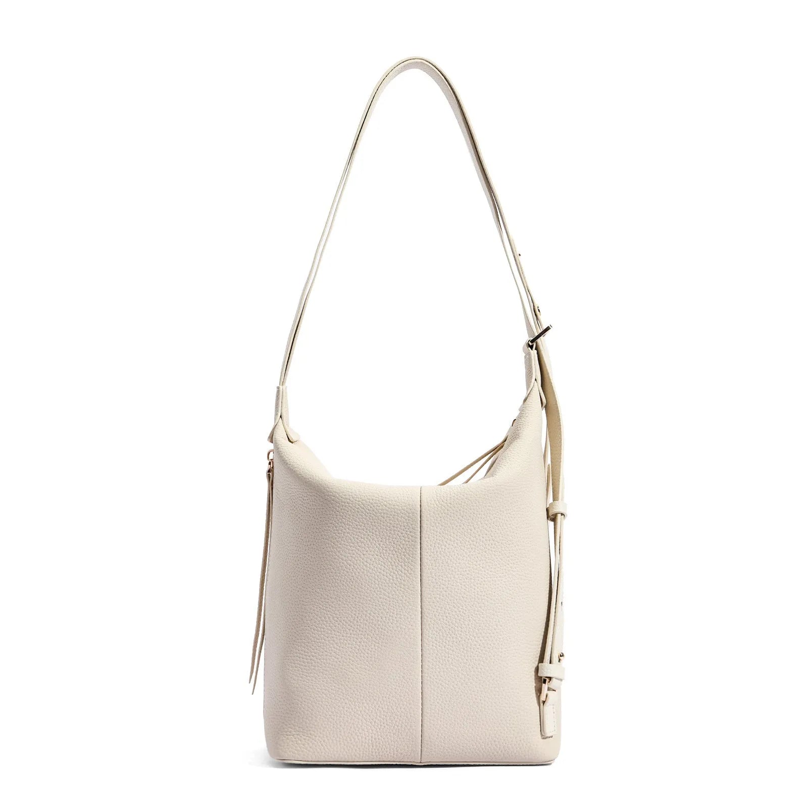 Women's soft cowhide leather bucket bag in elephant grey, black, or milky white