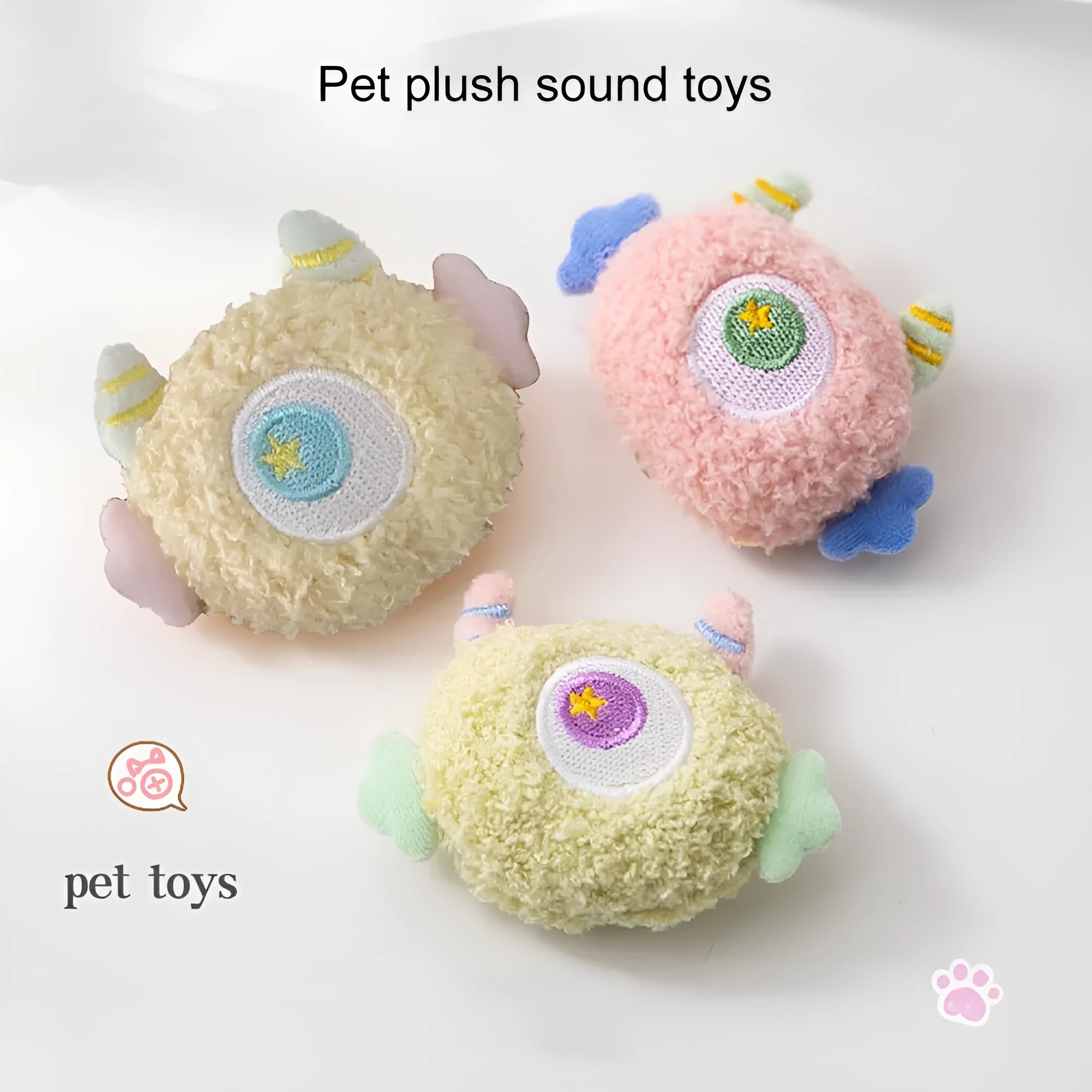Cartoon-shaped plush dog chew toy with squeaky sound feature in multiple colour options