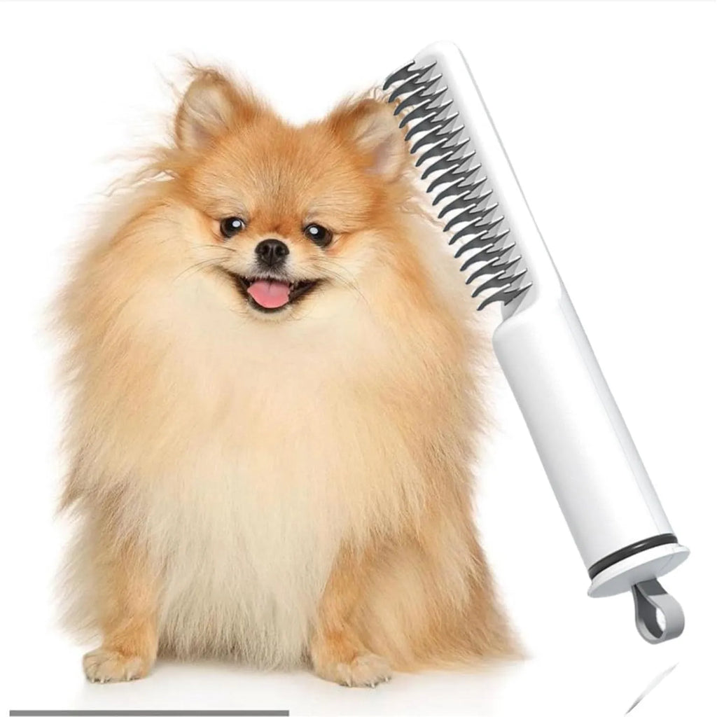 Stainless steel dematting comb for dogs with rake teeth and comfortable handle