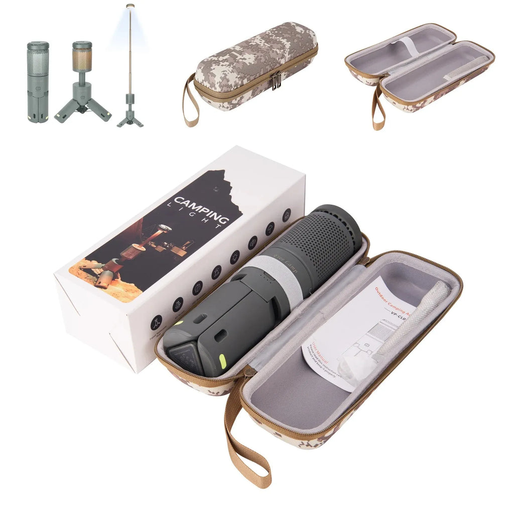 Portable LED camping lantern in creamy white or dark grey with battery power and button switch