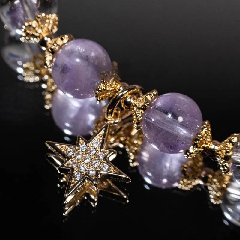 Purple Eight Awn Star amethyst bracelet in Matcha Green gift box, handmade women's jewellery