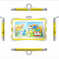 7-inch children's learning tablet in cartoon colours showing screen, stand, and 3G call function