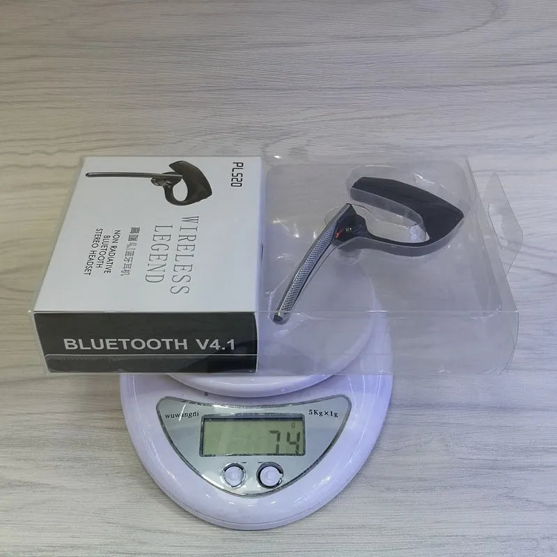 Black wireless sports headphones with a large battery and built-in microphone on a plain background.