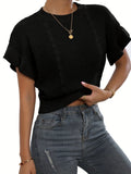 Twisted string pattern knitted sweater with ruffled short sleeves in Japanese Korean style