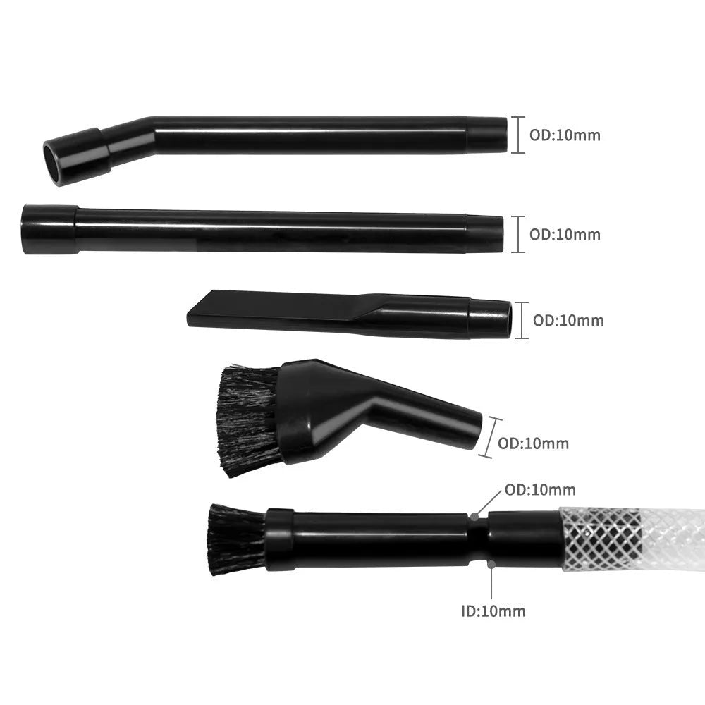 Eight-piece vacuum cleaner accessory set with small suction heads for areas under 10 square metres