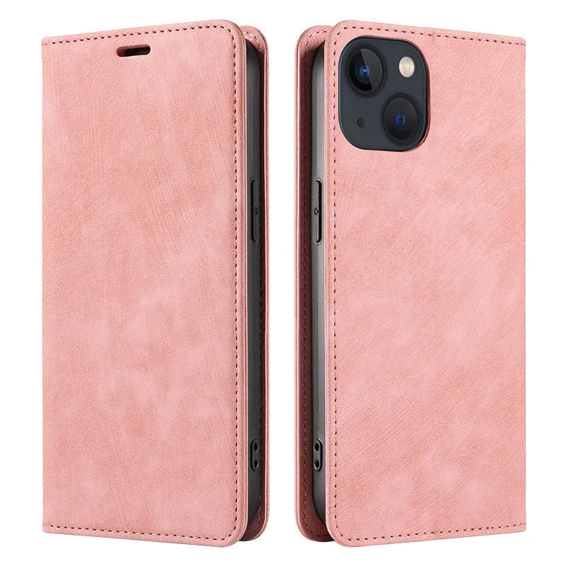 Magnetic flip phone case in various colours for multiple iPhone models.