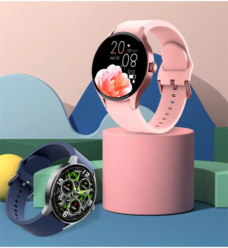 Bluetooth sport watch with 46mm diameter case and 1.43-inch circular touch screen display