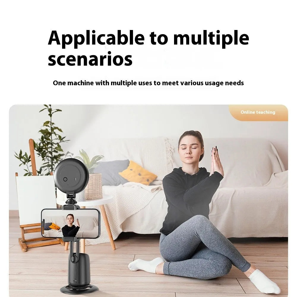 P05 black ABS desktop rotating phone holder with round chassis and seven-colour ambience light