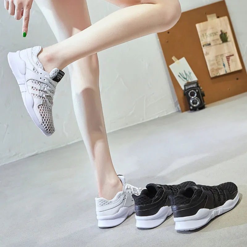 Hollow-out mesh sneakers with round toe and low-top design for summer casual wear