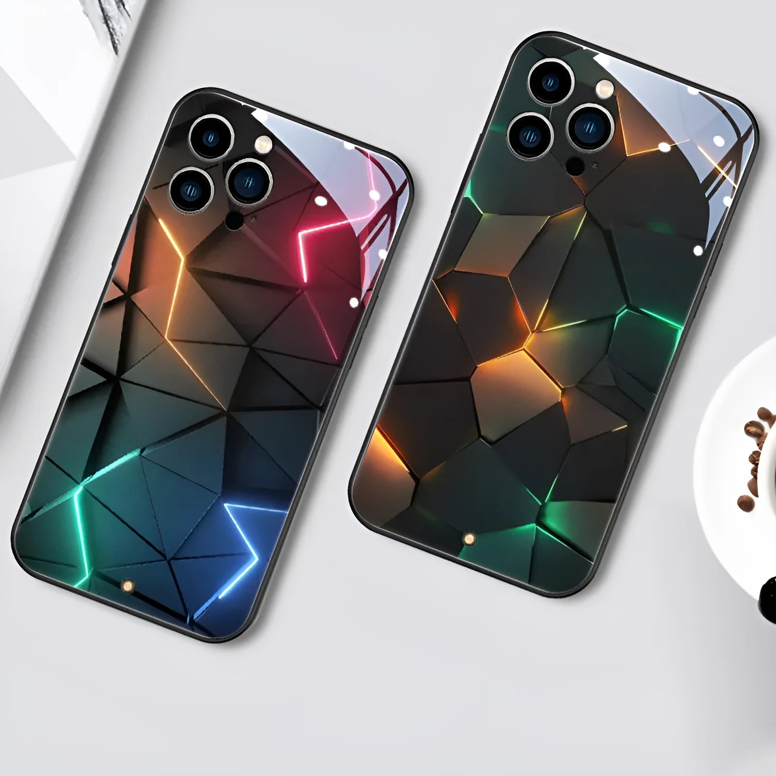 Xpress 14 tempered glass iPhone case with diamond grid light-up notification design