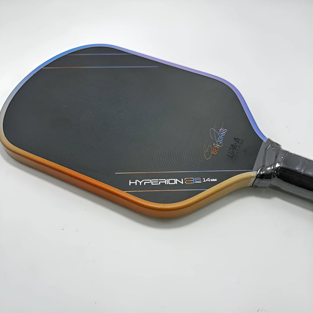 Aurora Multicolor Hyperion 3s pickleball racket showing carbon fibre construction and multicolour pattern